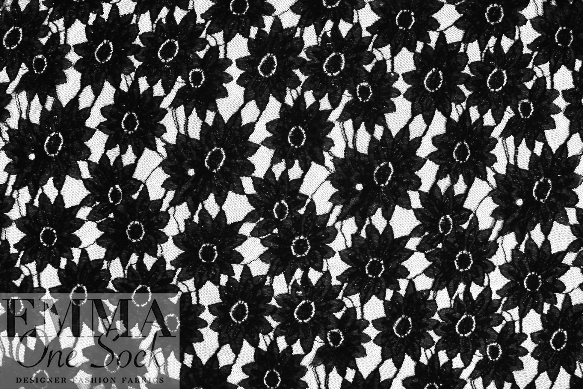 CA designer netted, textured floral lace - classic black 1.375 yds