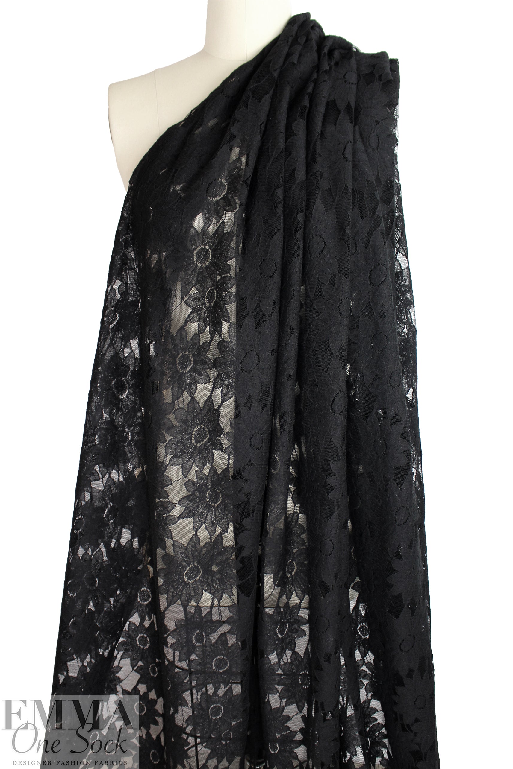 CA designer netted, textured floral lace - classic black 1.375 yds