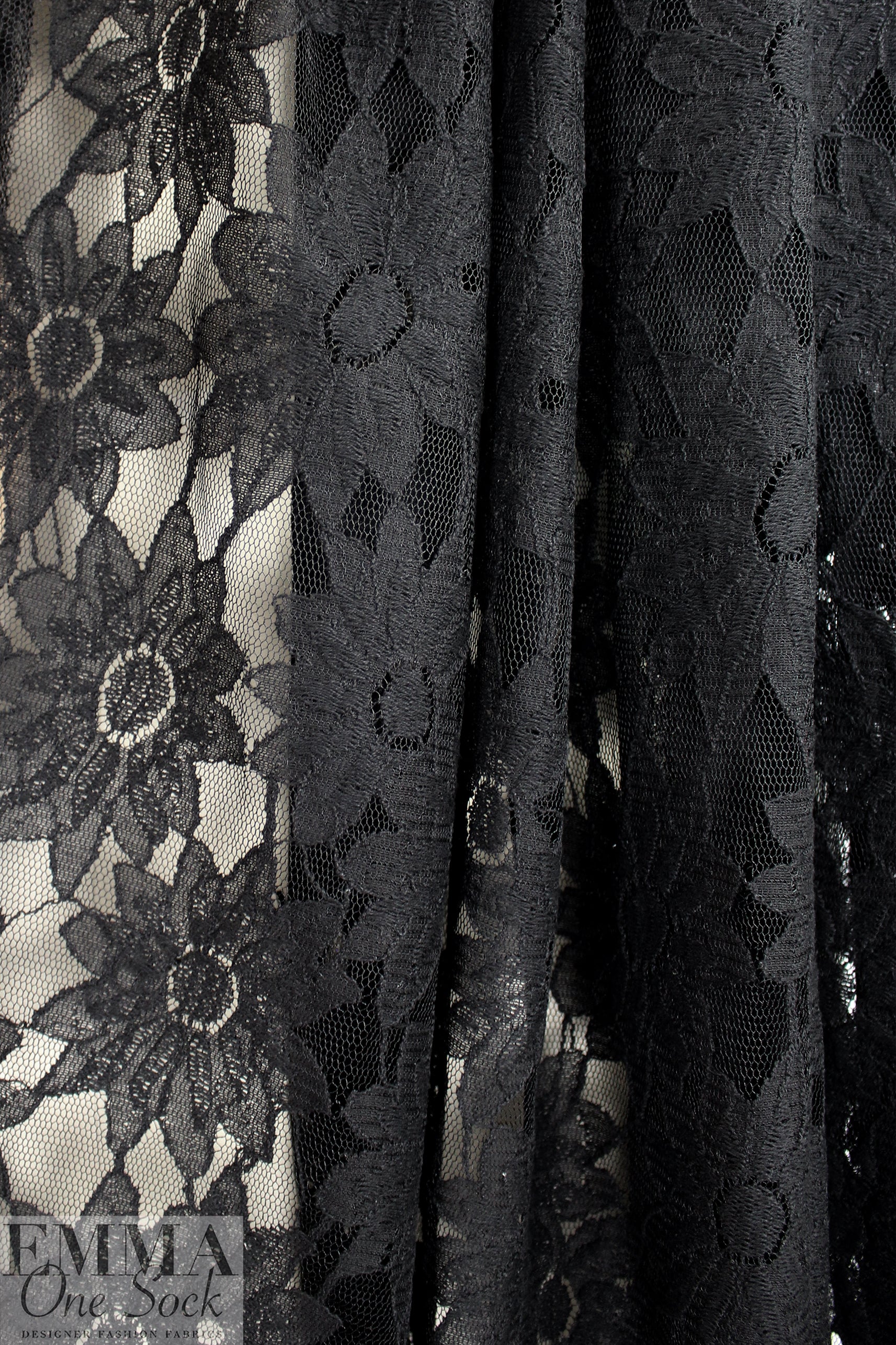 CA designer netted, textured floral lace - classic black 1.375 yds