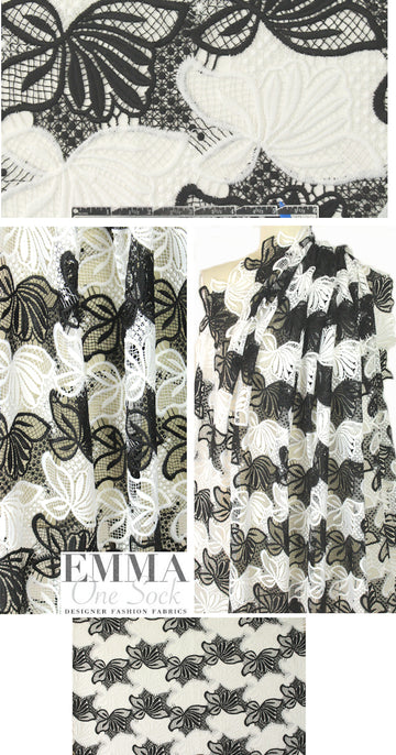 Tah@ri guipure floral lace - black/white 1.33 yd