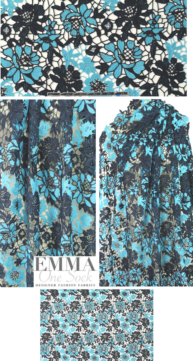 Tah@ri guipure floral lace - sky/midnight