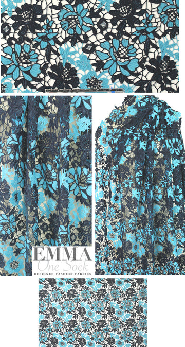 Tah@ri guipure floral lace - sky/midnight