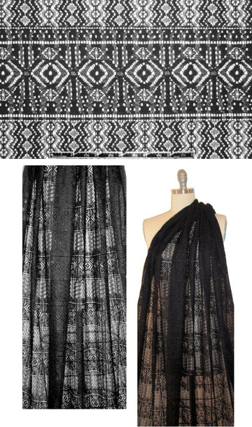 The0ry diamond stripe Italian cotton lace - black 1 yard