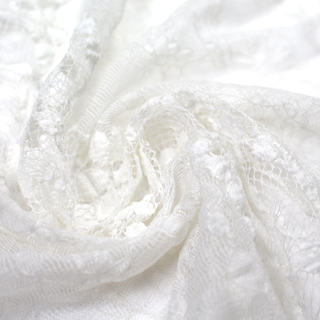 CA designer ivory floral woven mesh stretch lace .75 yds