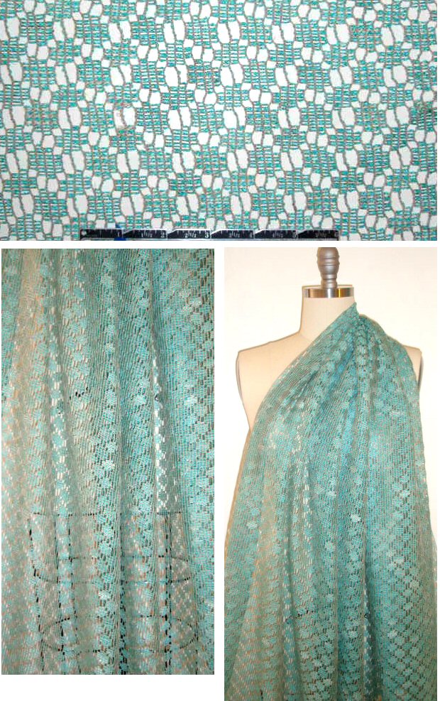 NY designer turquoise/gray graphic design cotton lace 2 yd