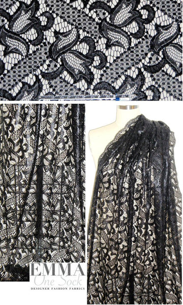 NY designer 'glazed' black fancy lace 1.125 yd