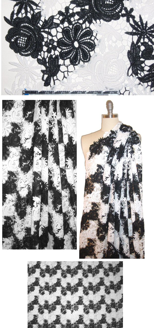 famous designer double scallop guipure lace - black/white