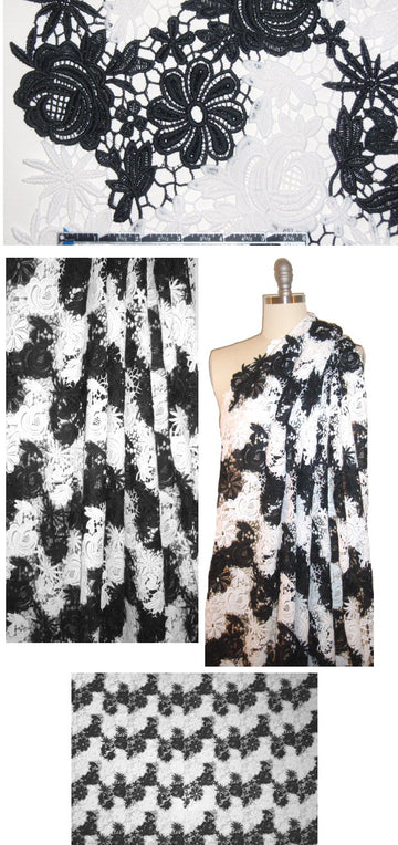 famous designer double scallop guipure lace - black/white