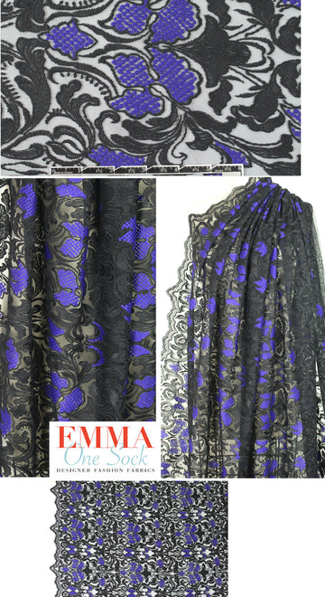 Tah@ri embroidered mesh lace - black/royal purple