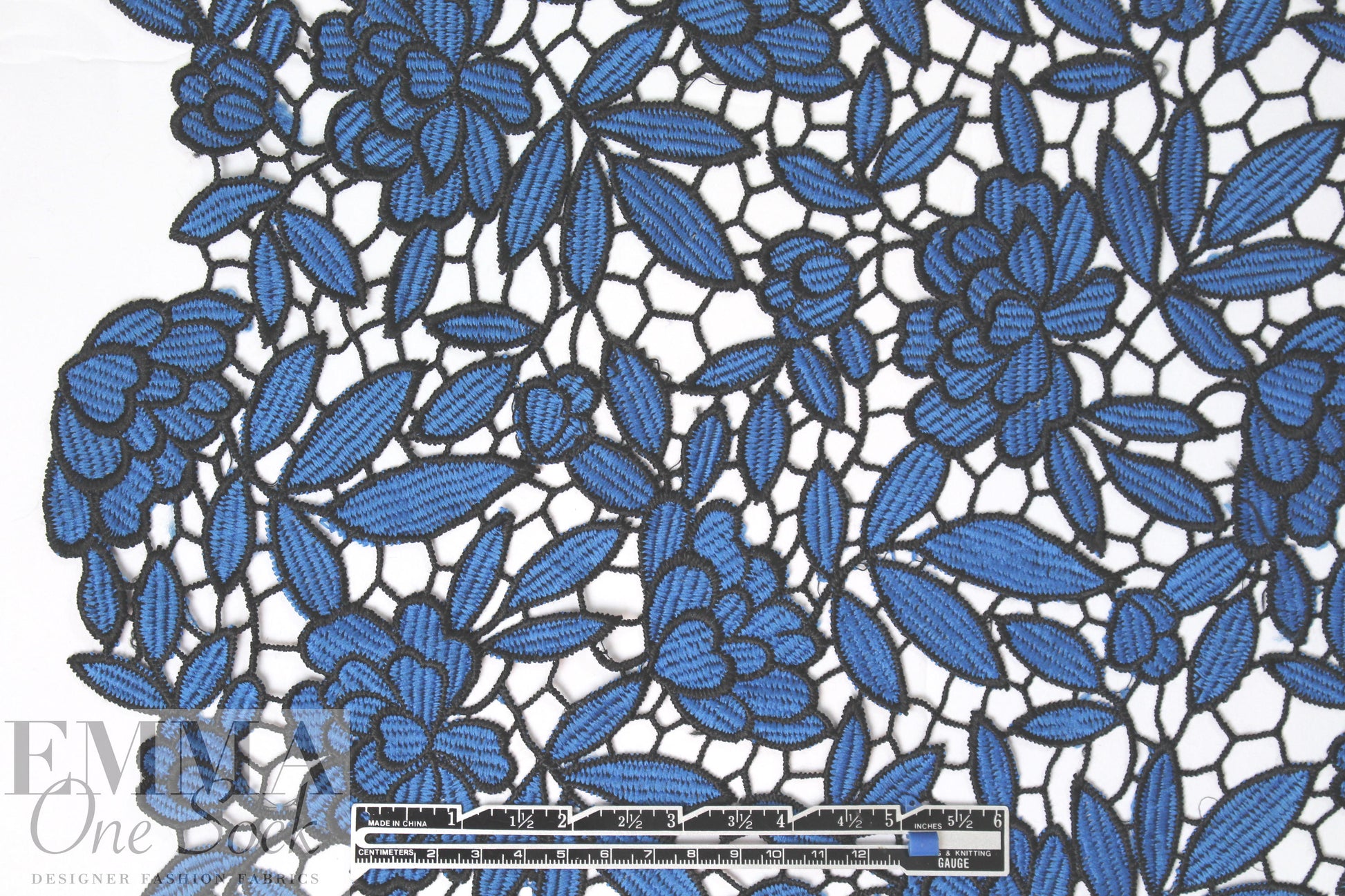 NY designer floral guipure lace - cobalt/black