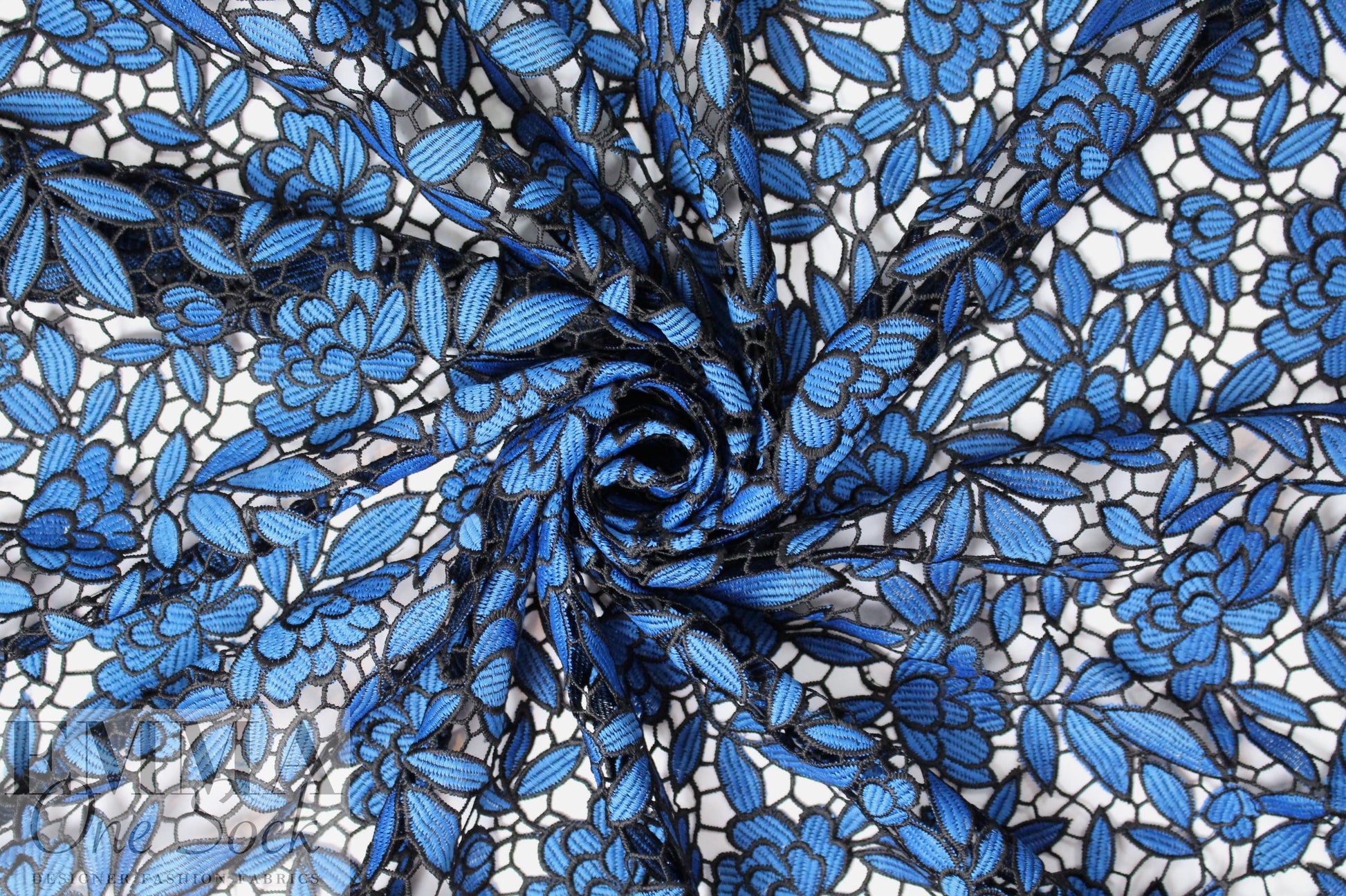 NY designer floral guipure lace - cobalt/black