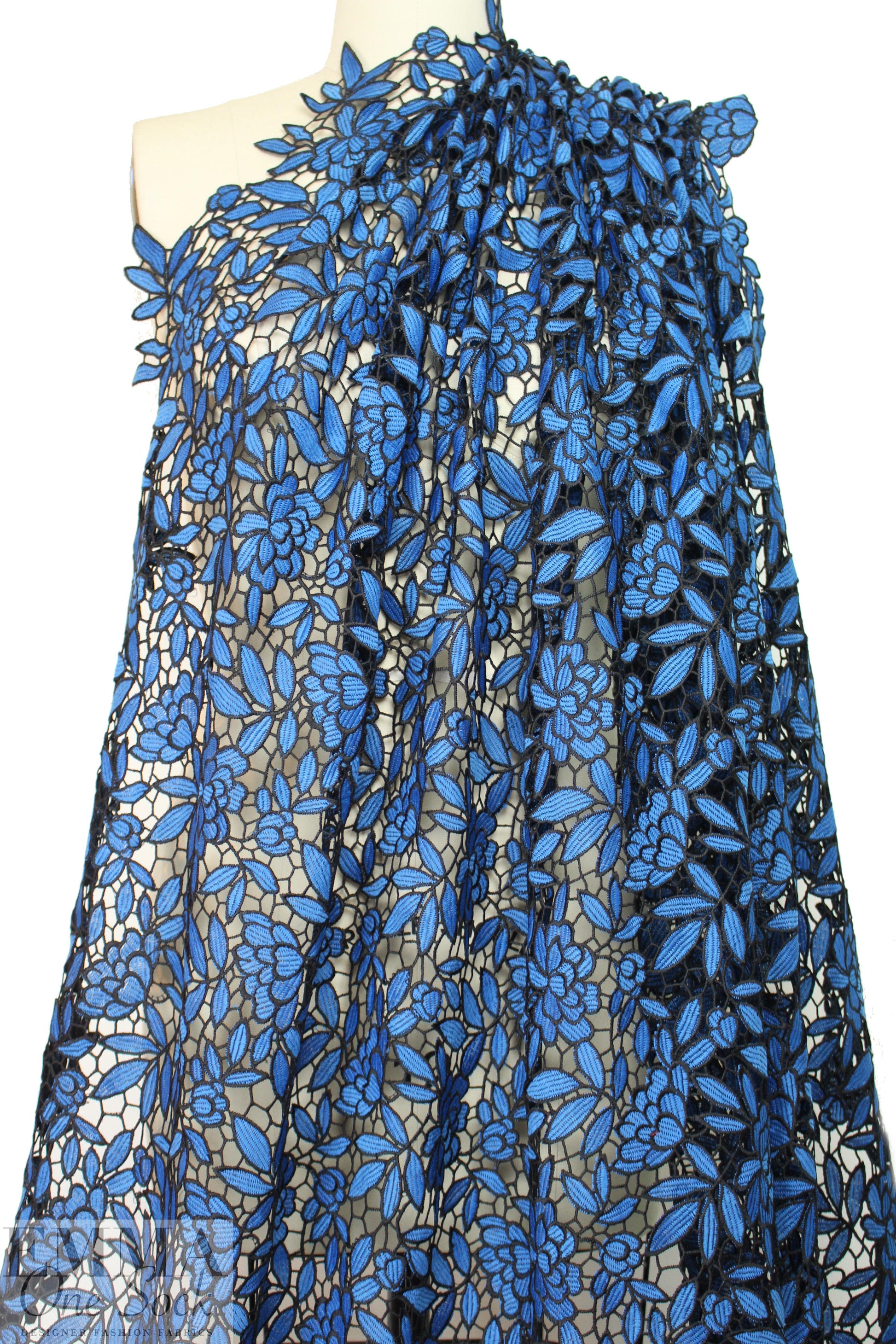 NY designer floral guipure lace - cobalt/black