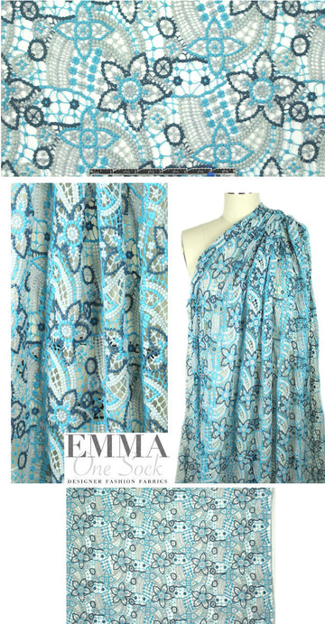 NY designer delicate floral lace - sky/bluestone