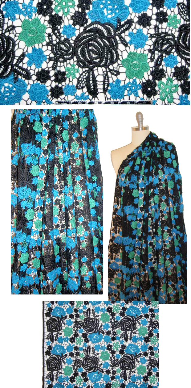 NY designer guipure lace - black/sky/kelly
