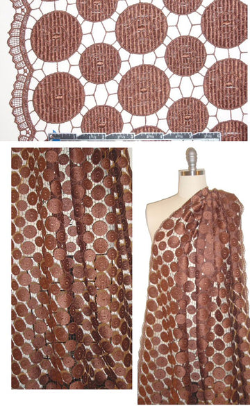 NY designer copper discs scalloped selvage lace 2 yd