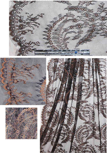 French double scallop wide lace - sienna/black 1.625 yds