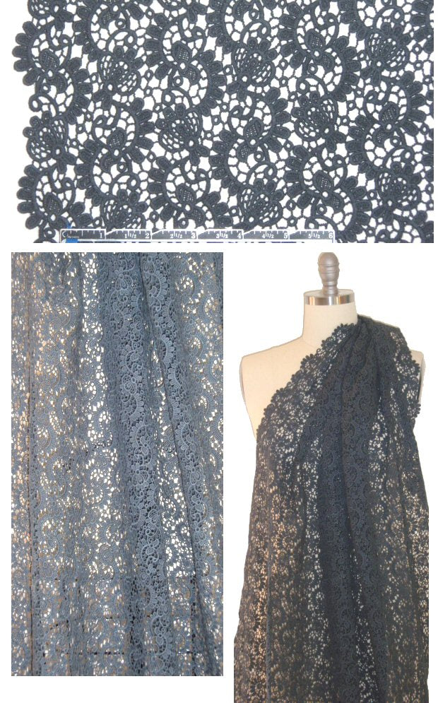 Rebecca Tayl0r dark slate cotton guipure lace