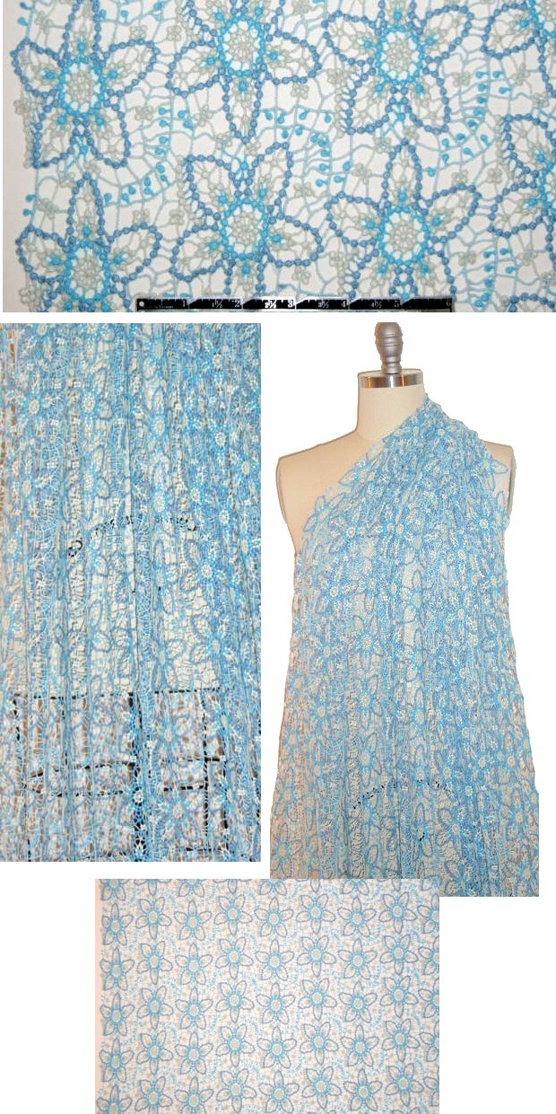 NY designer delicate floral lace - aqua tones
