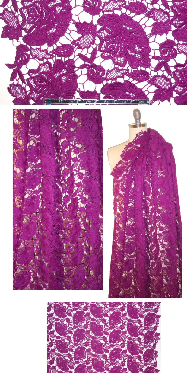 NY designer double scallop guipure lace - fuschia