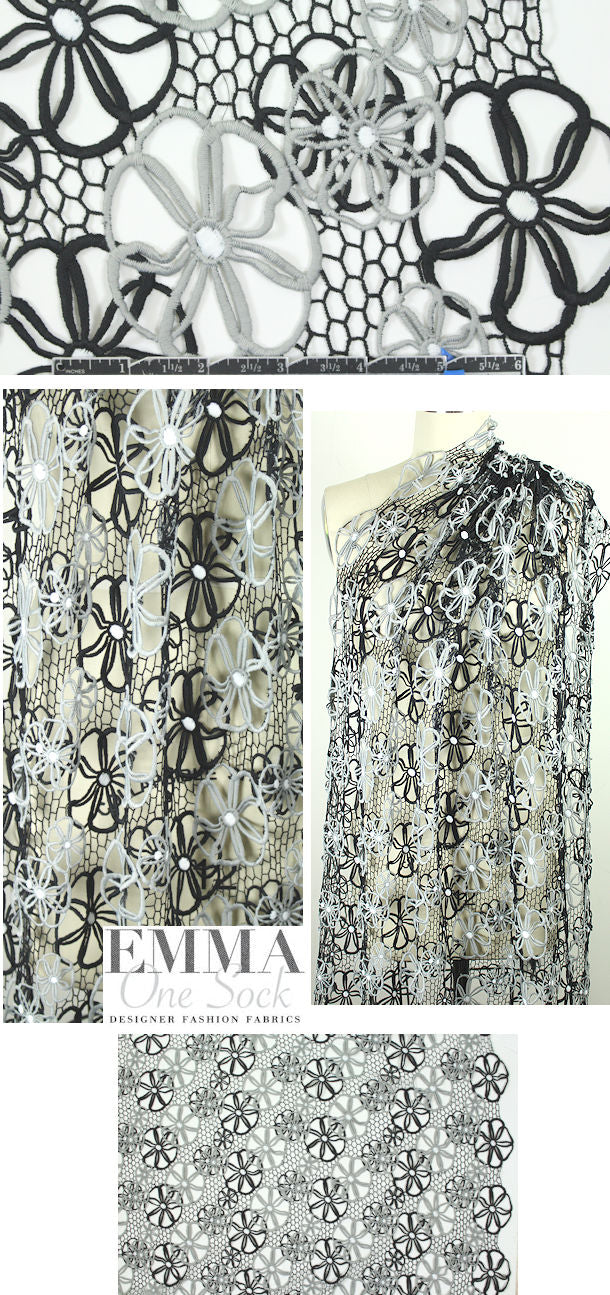 NY designer delicate floral lace - black/gray