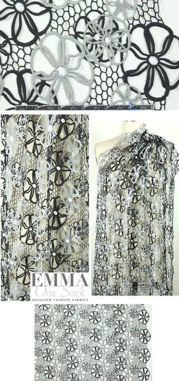 NY designer delicate floral lace - black/gray