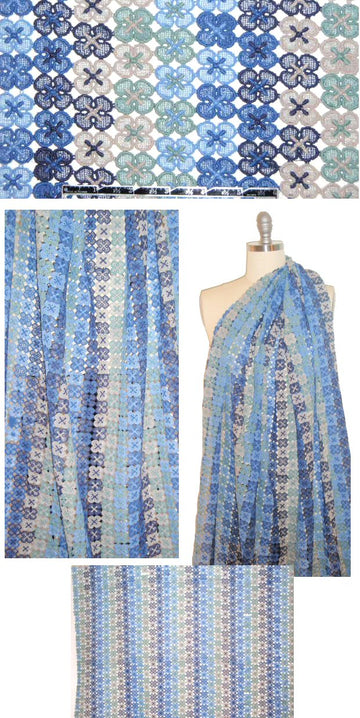 NY designer graphic floral lace - dreamy blues *FLAWED*