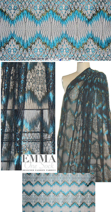 Spanish turquoise/gold metallic/black lace