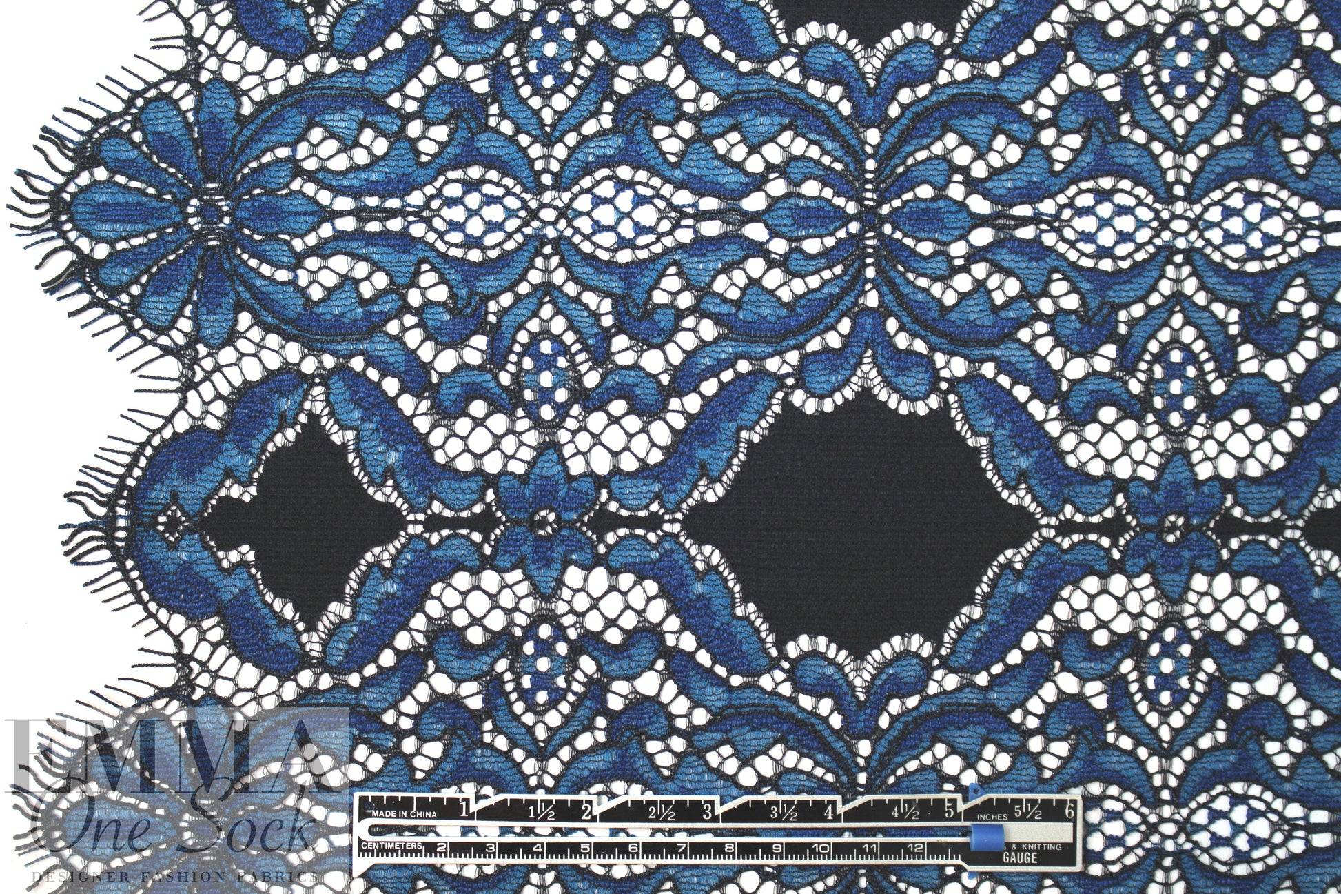 famous designer double scallop fancy lace - blues