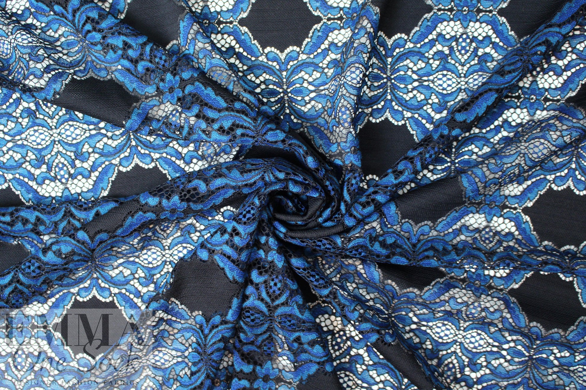famous designer double scallop fancy lace - blues
