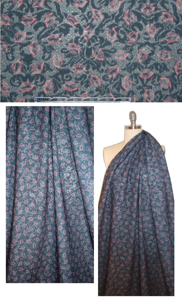 Italian 'kisses' printed lace jaquard - rouge/slate 1.5 yd