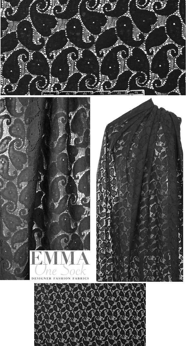 designer paisley heart lace - black