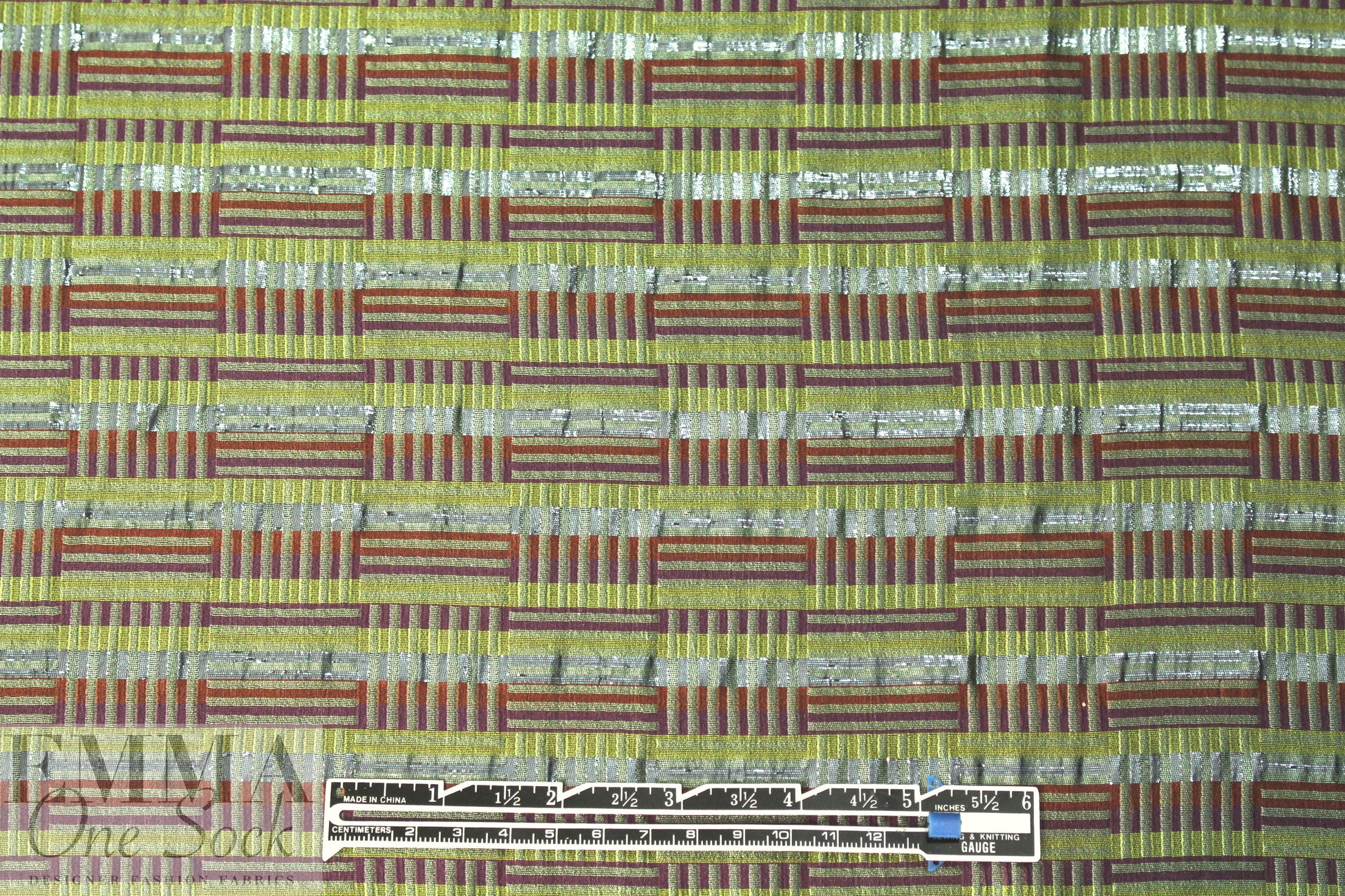 Italian olive/plum metallic graphic poly/silk lame'