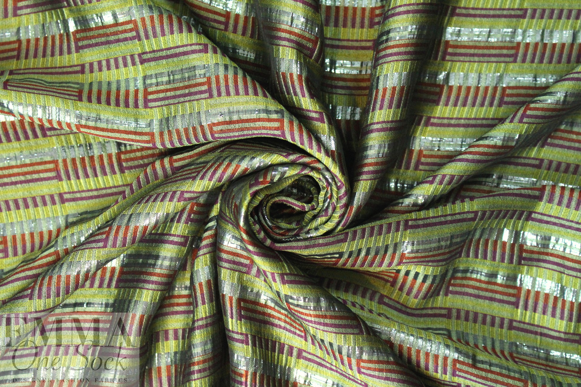 Italian olive/plum metallic graphic poly/silk lame'