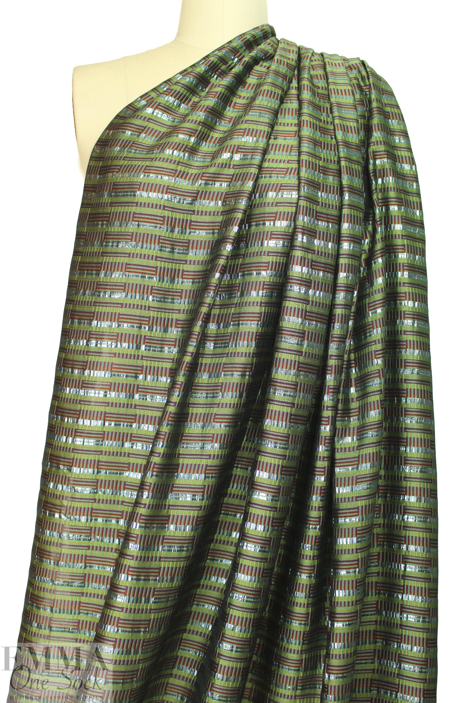 Italian olive/plum metallic graphic poly/silk lame' .66 yds
