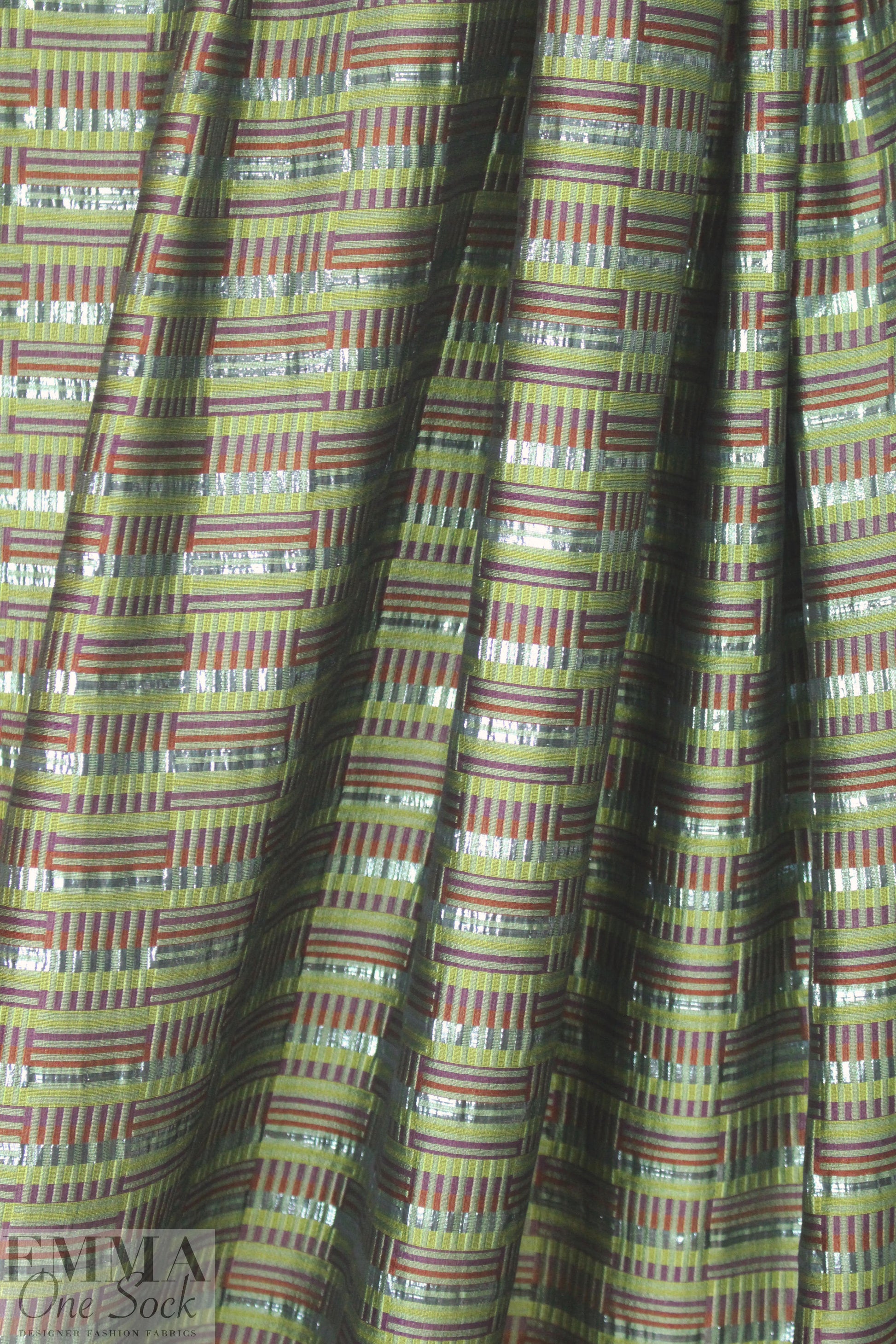 Italian olive/plum metallic graphic poly/silk lame' 1.5 yd
