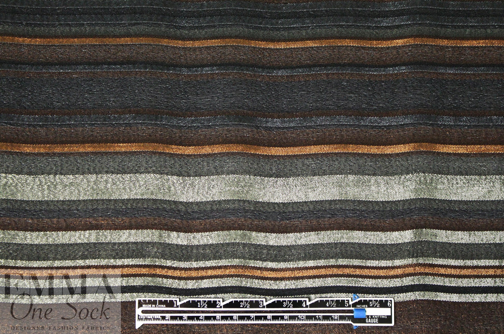 Italian copper/antique silver metallic stripe silk lame' 3 yds