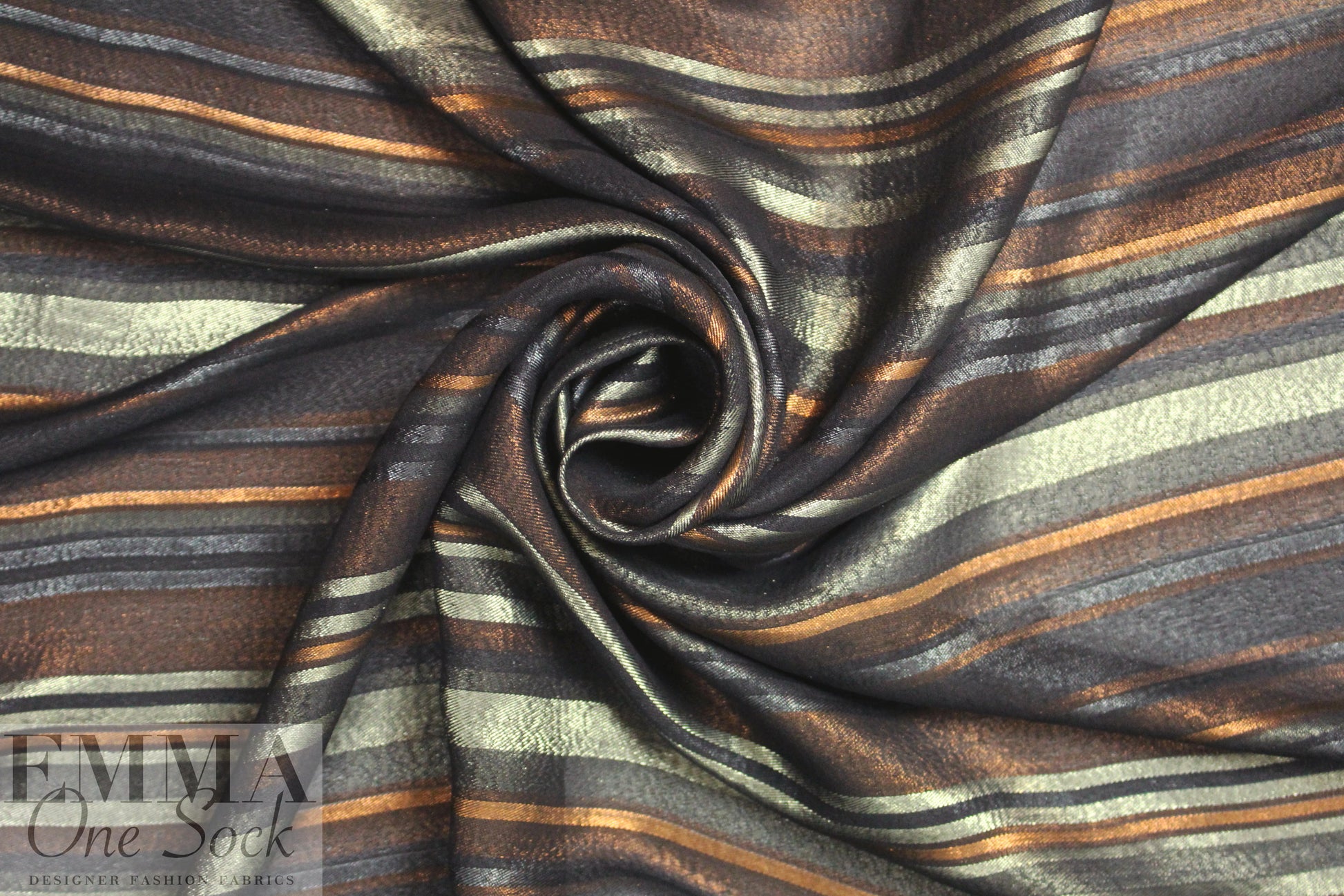 Italian copper/antique silver metallic stripe silk lame' .875 yds
