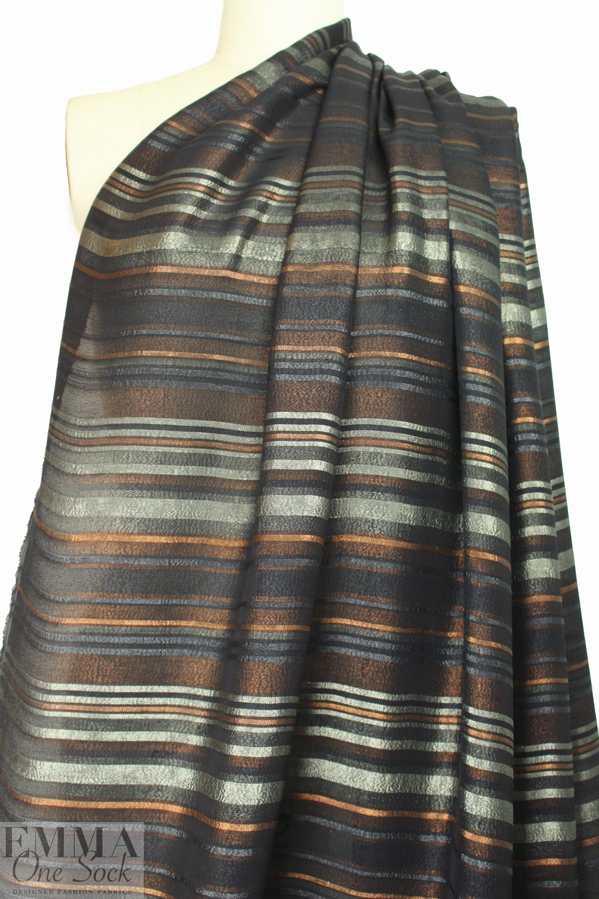 Italian copper/antique silver metallic stripe silk lame' 3 yds