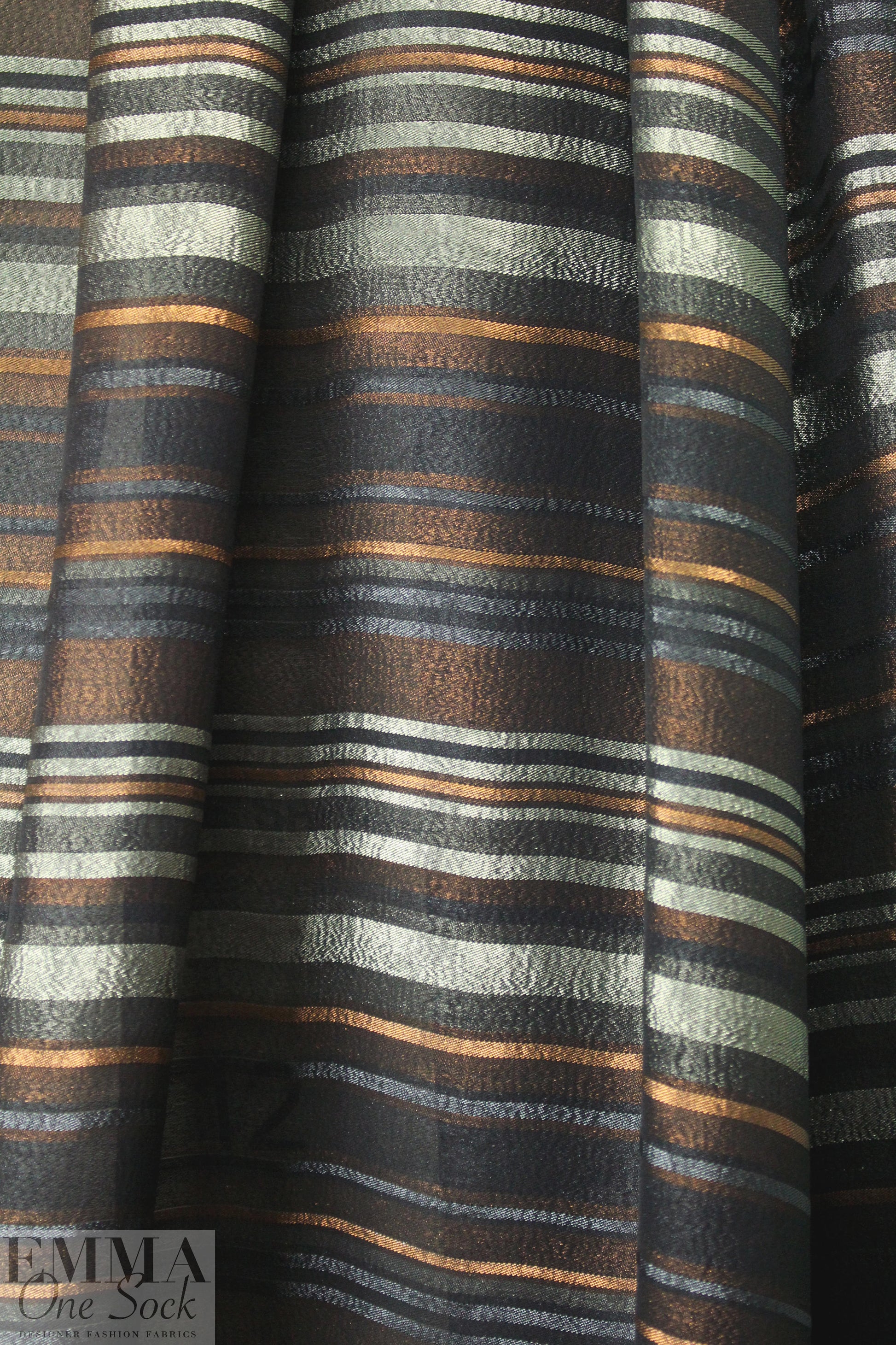 Italian copper/antique silver metallic stripe silk lame' .875 yds
