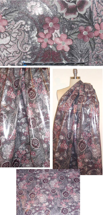 Italian plum floral laminated stretch cotton 1.75 yds