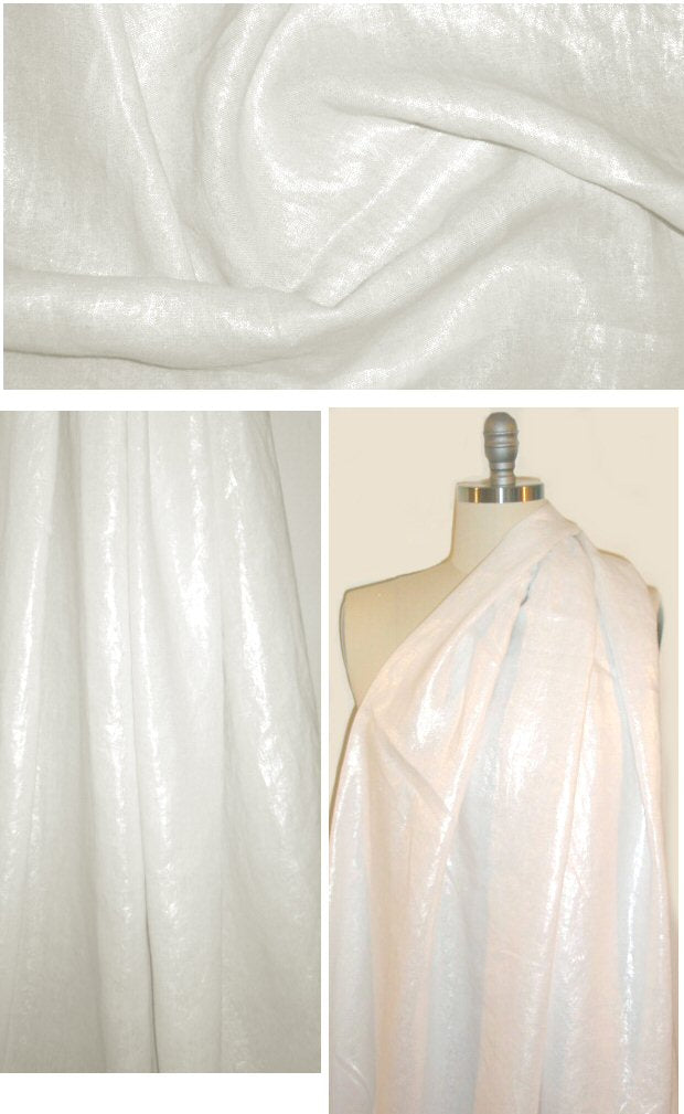 Derek L@m laminated linen - white/silver 1.33 yds