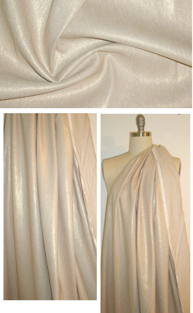 Italian laminated STRETCH linen - natural/gold 1.625 yd