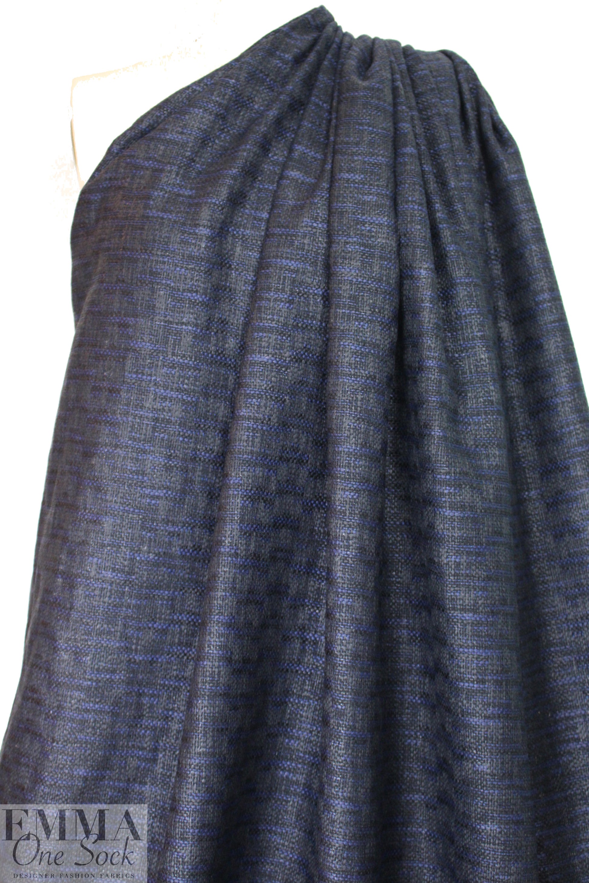Italian navy/black 'waxed' cotton tweed