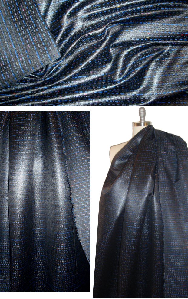 French sapphire/black waxed 'morse code' suiting 1.125 yds