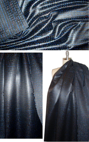French sapphire/black waxed 'morse code' suiting 1.125 yds
