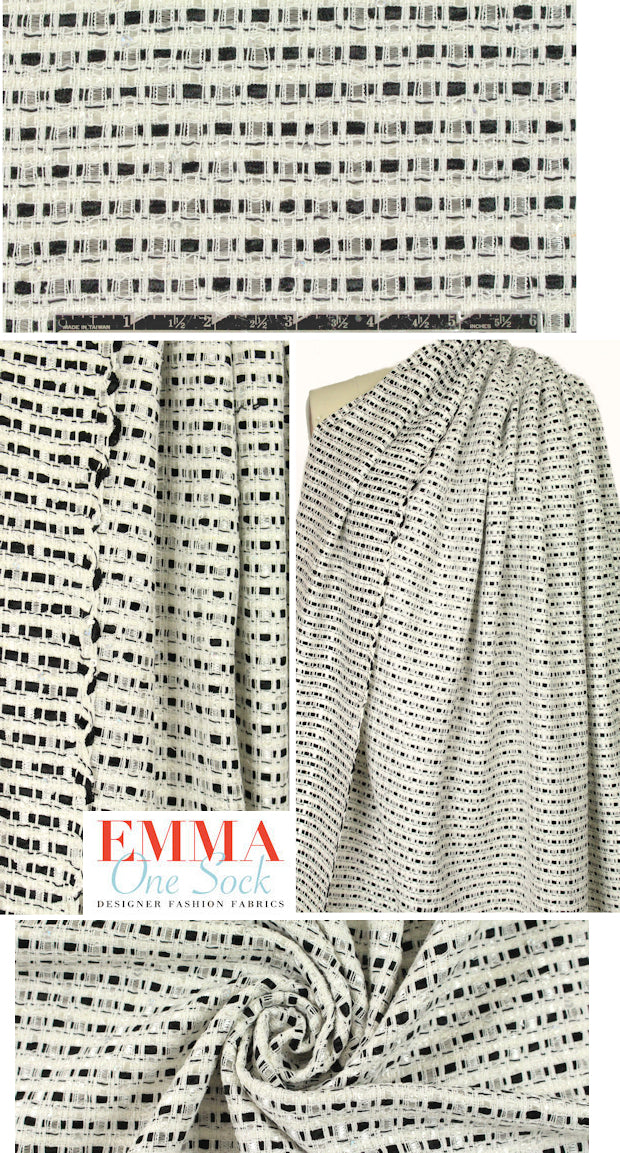 'Chanel tweed' ribbon boucle' - black/cream/sequin 1.625 yd