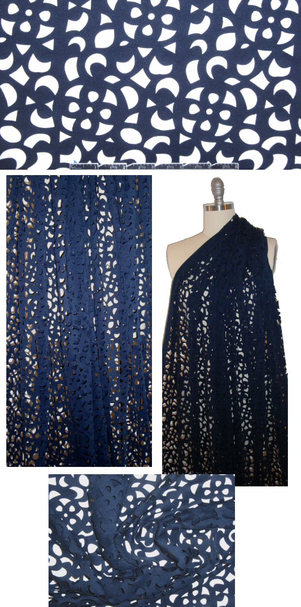 Ra1ph L. laser cut lightweight scuba - navy 1.25 yd