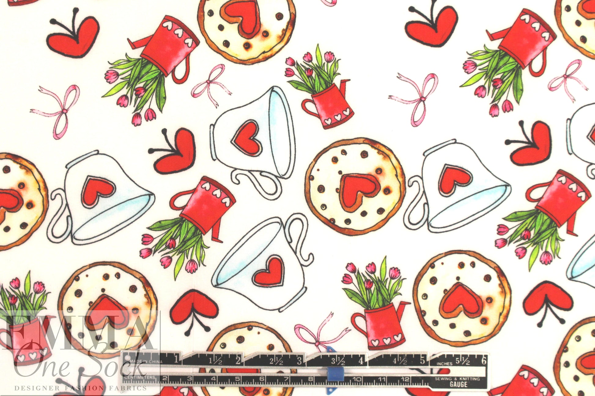 'valentea' cotton lawn - red/green/white