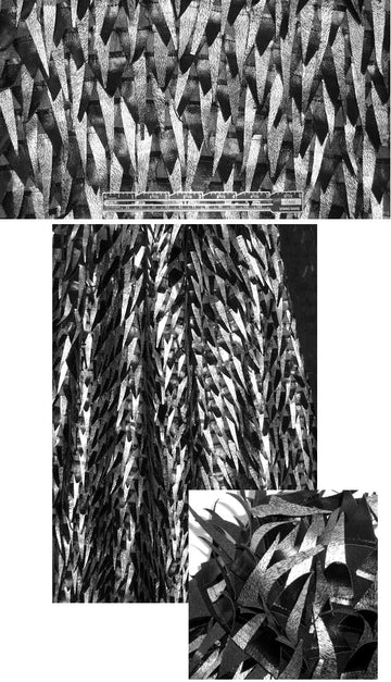 fancy black/silver silk backed faux leather fringe