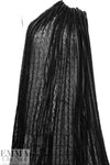 NY designer black faux leather strips on lace